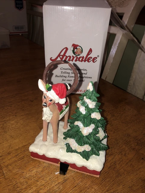 Annalee Reindeer Mantle Collection Stocking Holder Reindeer & Tree New W/Box Annalee Reindeer Mantle Collection Stocking Holder Reindeer & Tree New W/Box