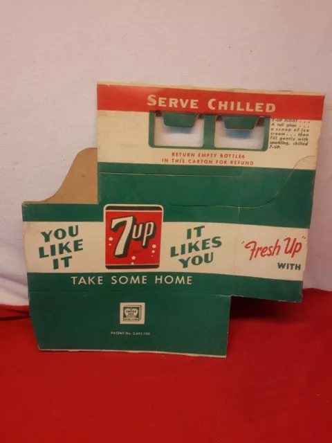 Vtg Unused 7up 6-Pack Bottles Carton Cardboard Soda Pop Carrier Fresh Up 7-OZ Ex