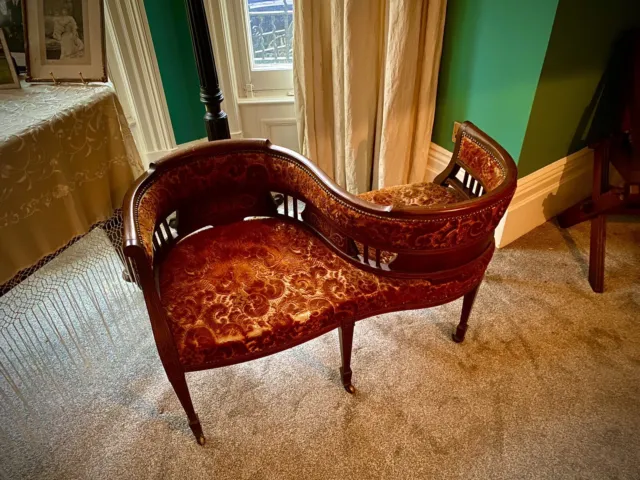 Rare Inlaid Victorian Edwardian Tete a Tete / Conversation Sofa Love Seat