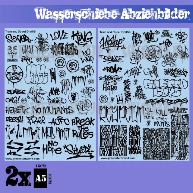 Wasserschiebe Abziehbilder - Graffiti Mix Schwarz - Aufkleber Miniatur Diorama