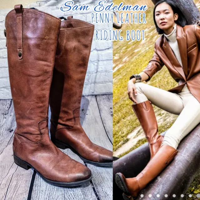 SAM EDELMAN LEATHER Penny Equestrian Tall Riding Boots in Whiskey Brown ...