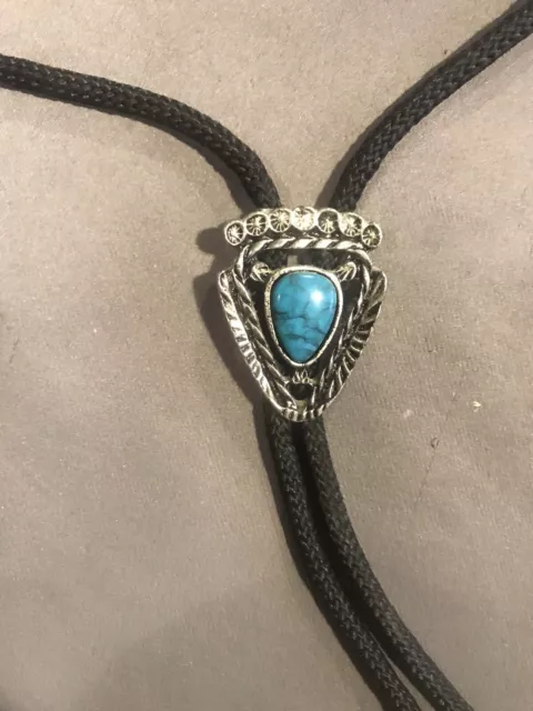 Bolo Tie Cravatte Made In USA Turquoise Metal Argenté