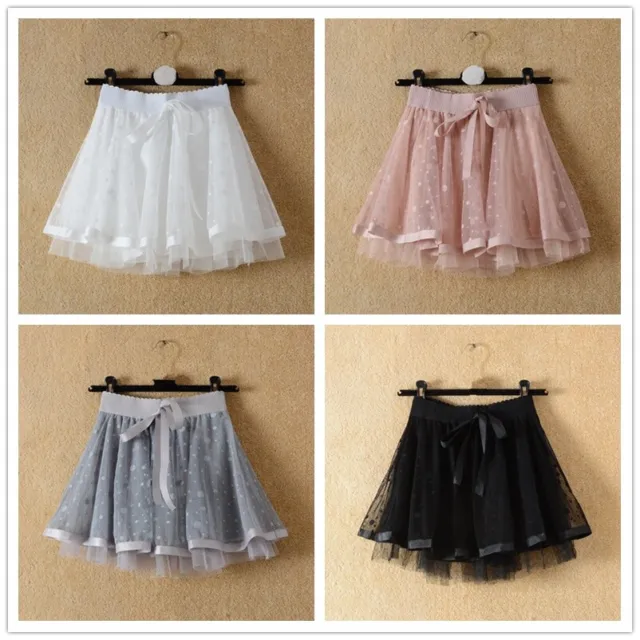 Women Lace Mesh Skirt Pleated Mini Underskirt Culotte Half Slip Tutu Frill
