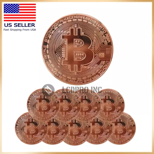10Pcs Physical Bitcoin Coins Commemorative Rose Gold Plated Bit Coin Collectible