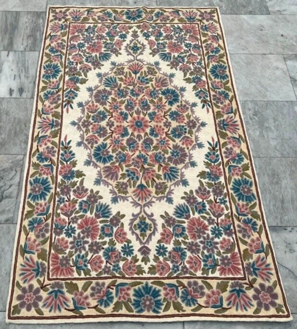 Vintage Aubusson French Style Handmade Boho Aubusson Rug Needle Point Rug 3x5 ft
