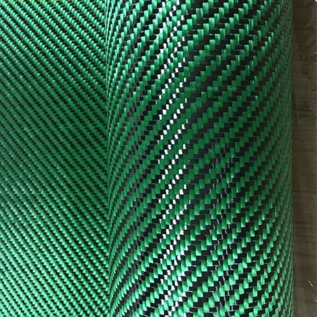 Hybrid fabric in real carbon fiber and aramid 190 g / m² 3k TWILL green