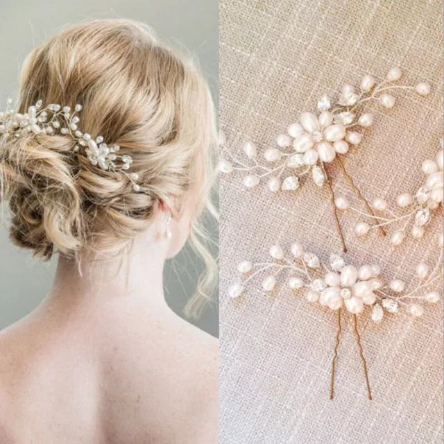 Women Wedding Bridal Pearl Flower Crystal Hair Pin Bridesmaid Clip Side Comb