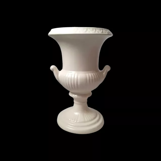 Vintage Dartmouth Potteries White Classical Ribbed Handled Rose Bowl Urn Vase