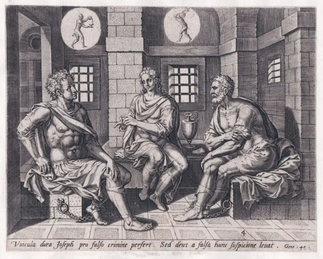 J.Snellinck Joseph exploring his dreams Bible Kupferstich engraving Jode 1580