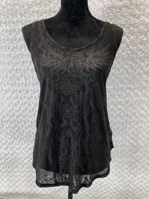 Rock & Republic Women's Size Medium M Black Soft Sheer Tank Cami Top Shirt Logo