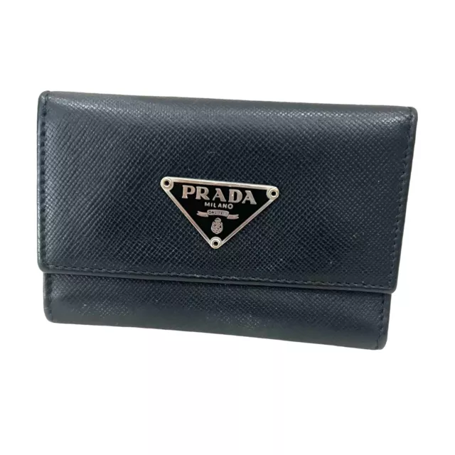 PRADA: Black, Saffiano Leather Key Case #1302