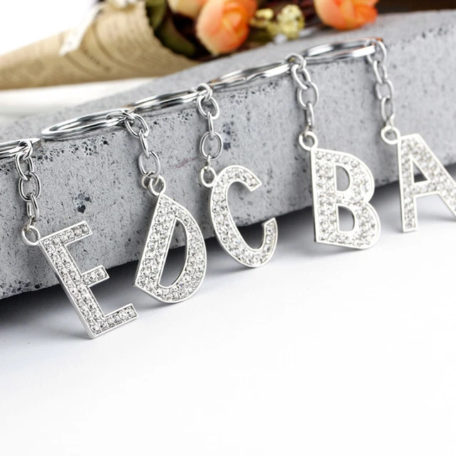 Bling Cristallo Alfabeto Portachiavi A-Z Iniziali Lettera Argento Catena Corea