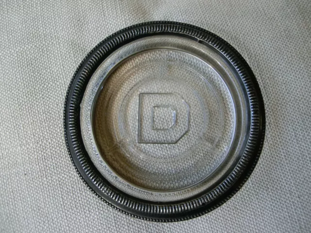 Rare Vintage Dunlop Advertising Glass Pin Desk Tray Ashtray Metal Rim