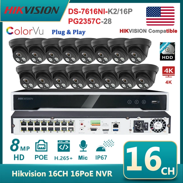 HIKVISION 4K 16CH 16POE NVR 5MP IP Camera Colorvu plug&play CCTV System