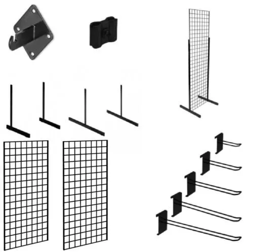 Black Premium Grid Mesh Panel Retail Shop Display Panel Accessory Hook Arm