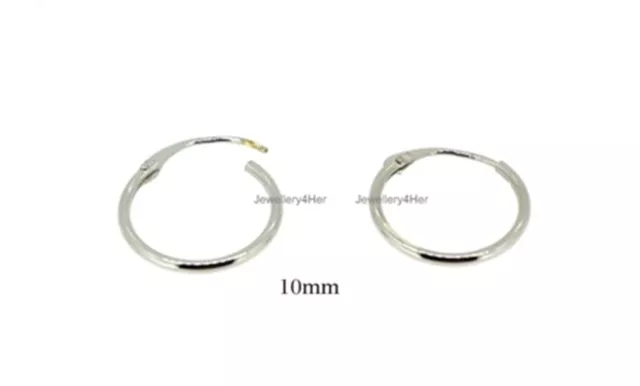 Child Kids 9ct White GOLD Tiny Small 10mm Top Hinged Hoop Sleeper Earrings Pair