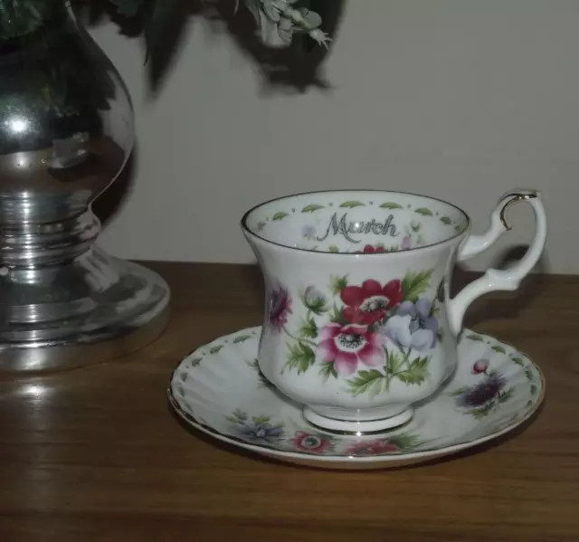 Royal Albert Flower of the Month COFFEE Cup & Saucer MARCH Anemones With Labels. 2