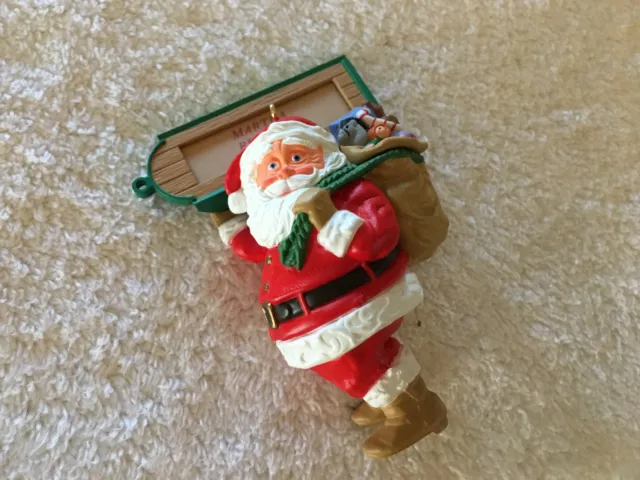 Vintage 1989 Hallmark Keepsake Santa Toy Bag & Sled Christmas Ornament