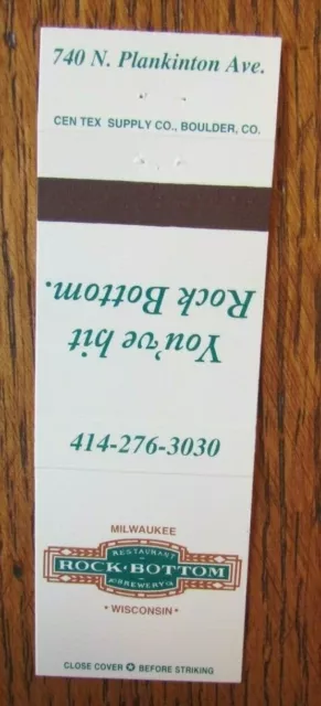 Rock Bottom Brewery Brew Pub Matchbook Matchcover (Milwaukee, Wisconsin) -D1
