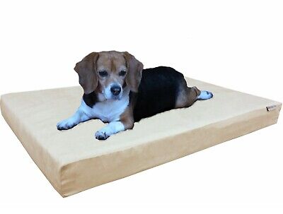 Small Khaki Suede Pet Dog Bed Orthopedic Waterproof Cooling Memory Foam 35x20x4"