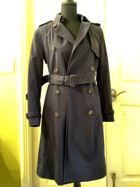 Massimo Dutti Women's Navy Collared Double Breasted Belted Trench Coat Size XS