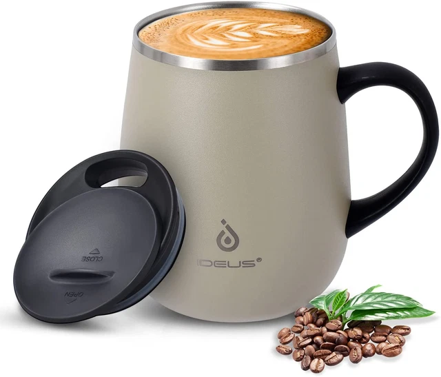 16 Oz Insulated Coffee Mug with Handle and Lid, Double Wall Stainless Steel Vacu