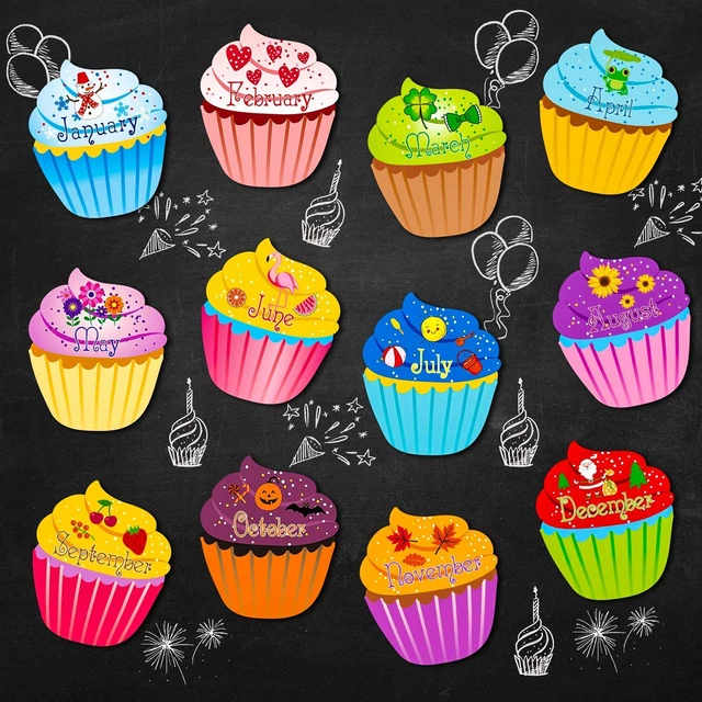 BIRTHDAY CUPCAKES CUTOUTS Classroom Bulletin Board Cutouts Chart ...