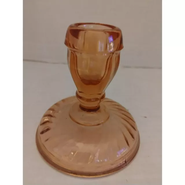 Imperial Twisted Optic Pink Depression Taper Candlestick Holder