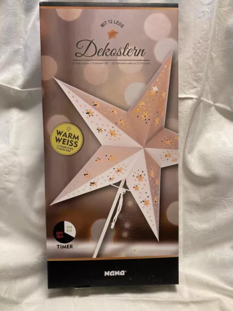 LED Papierstern mit Standfuß, 12 LED´s - TIMER Weihnachtsdeko Weihnachtsstern