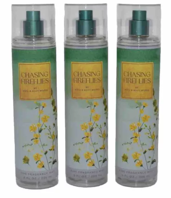 X 3~Bain Et Body Works Chasing Fireflies Fin Parfum Brume Spray 237ml - Neuf