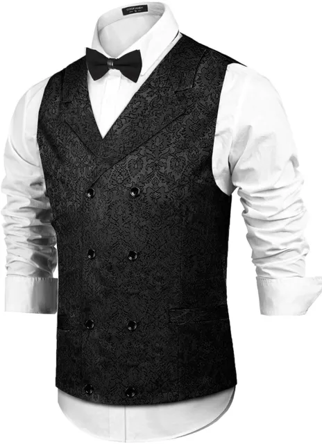 COOFANDY Mens Victorian Vest Steampunk Double Breasted Suit Vest Slim Fit Brocad