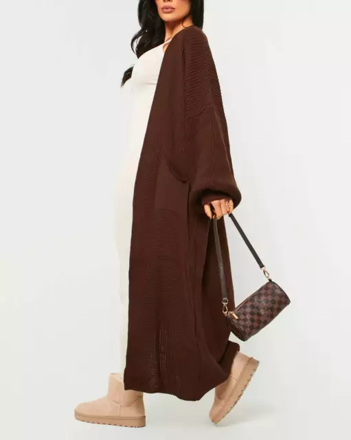 Damen Übergröße Baggy klobig Strick lange Linie Gorj Cape Cardigan mit Kabel