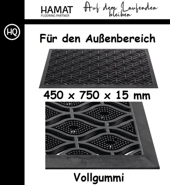 HAMAT Gummi Fußmatte schwarz 450 x 750 x 15 mm Außenbereich vollgummi robust