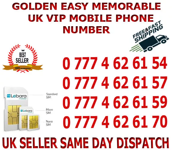 GOLDEN EASY MEMORABLE UK VIP MOBILE PHONE NUMBER/PLATINUM SIM ( Lebara B  30 )