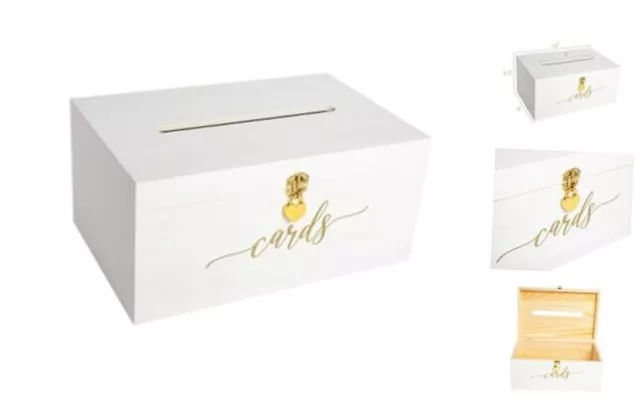 Wedding Card Box - White with Gold Sign - Secure Wedding Cards Box with Lock -