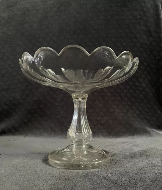 18th 19th Century Geogian Anglo Irish Hand Blown Petal Cut Crystal Pedastal Bowl 2