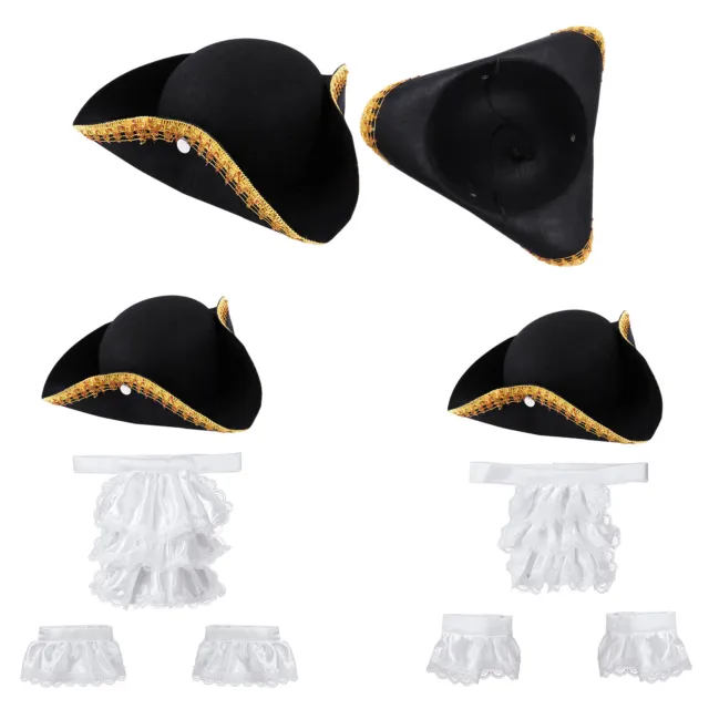 Novelty Colonel Costume Tricorn Cap Pirate Hat Victorian Lace Jabot Cuff Cosplay