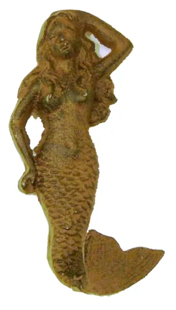 Nautical Rust Cast Iron Mermaid Wall Decor Hook Peg