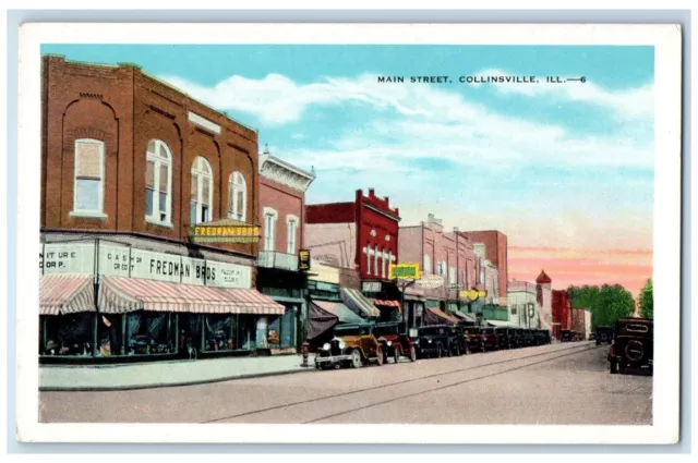 c1940 Main Street Store Classic Cars Exterior Collinsville Illinois IL Postcard