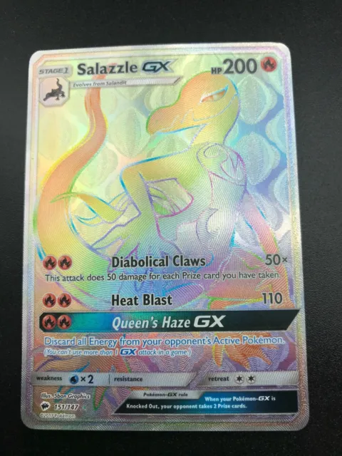 Salazzle GX RAINBOW SECRET HYPER FA RARE 151/147 Pokemon SM Burning Shadows NM