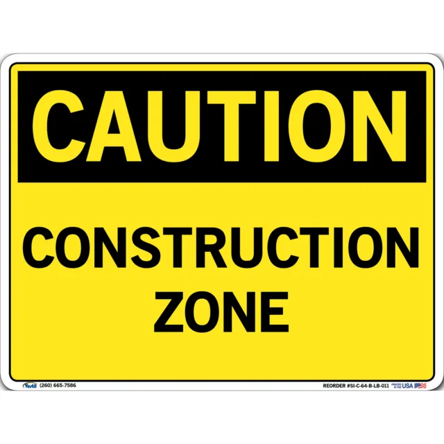 Caution Sign Decal Sign Message CONSTRUCTION ZONE Length 0.011 in Width 12.5 in