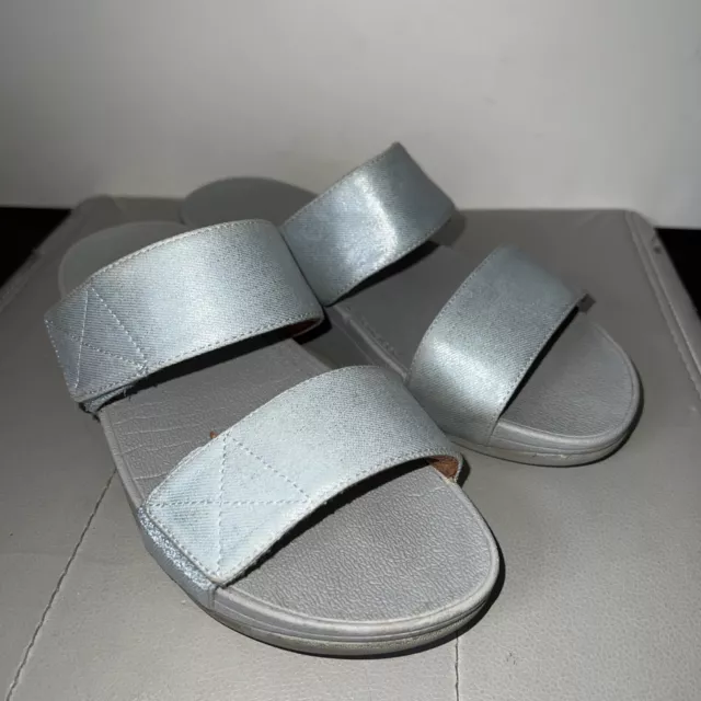 FITFLOP Slip On Comfort Flip Flops Casual Wedge blue shimmer Dual Strap Sandal 7