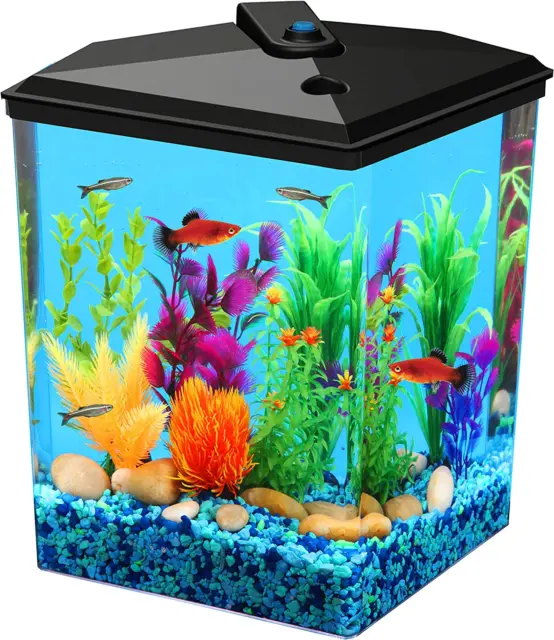 Aquaview 2.5-Gallon Plastic Fish Tank with Power Filter and LED Lighting for Tro