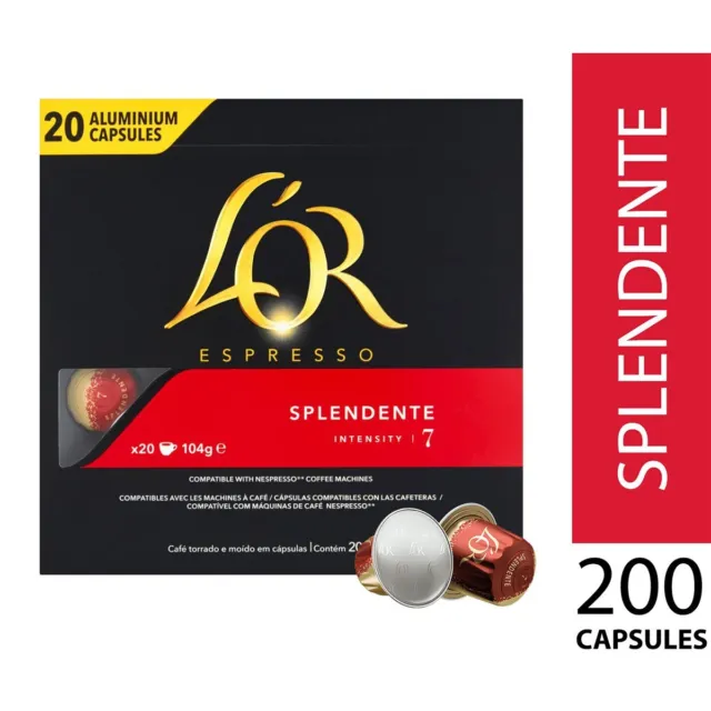 L'OR 200 Nespresso* Compatible Capsules Splendente (10 Packs, 200 Coffee Pods)
