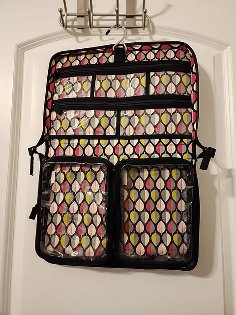 Vera Bradley Hanging Travel Organizer Large Quilted Black/Multi Pattern Zippered 3