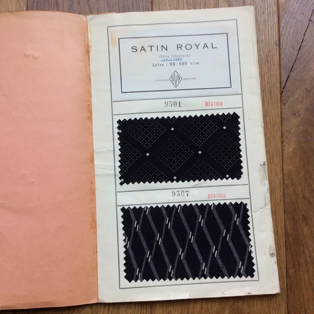 Antique Catalogue Samples Fabric Satin Royal Black Sivn