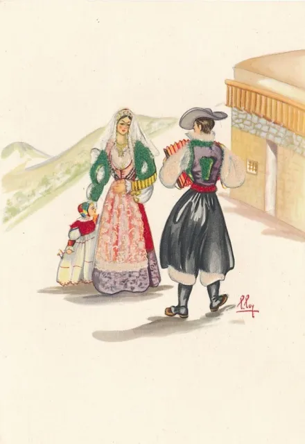 Cartolina Costumi Sardegna Ittiri Tempera di Lola Loy Non Viaggiata