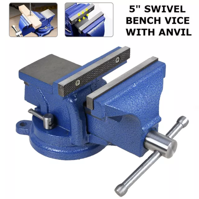5" Bench Vise Anvil 360 Swivel Locking Base Table Top Grip Clamp Heavy Duty Vice