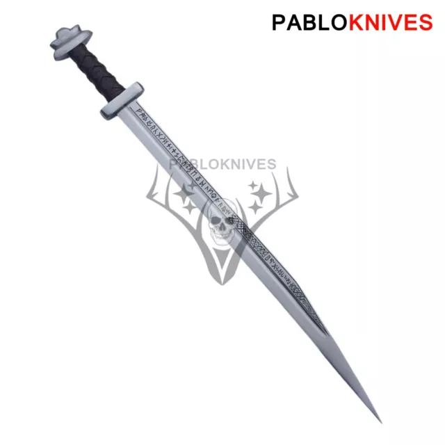 29" Hand Forged Runic Long Hunting Seax Sword with Beautiful Black Sheath