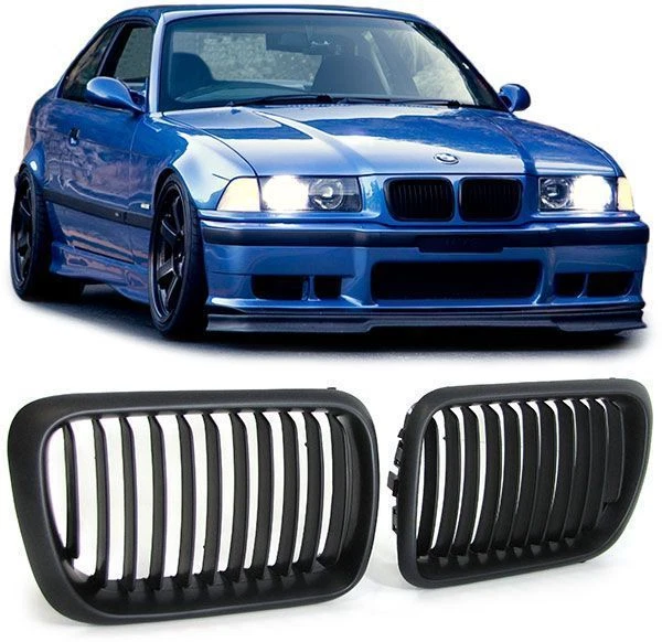 2 Grilles De Calandre Avant Noires Brillantes Pour BMW Série 3 E46 Berline (1997-2001) – Neuves